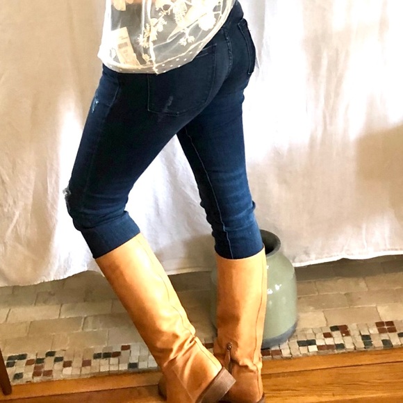 Anthro Smart Jeans Emma 27  Denim Stretch Dark Wash Distrssed - Picture 8 of 8